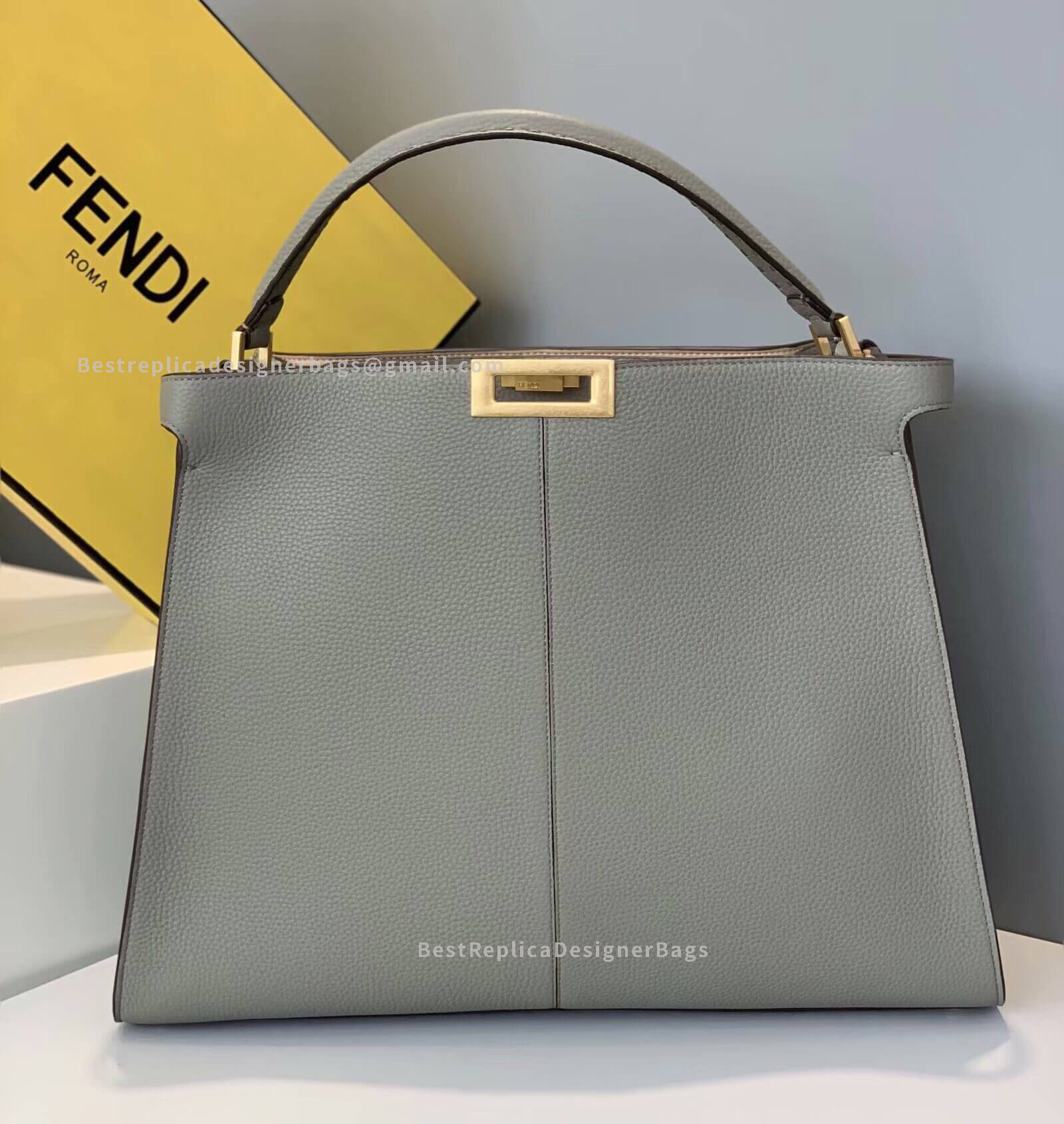 Fendi Peekaboo X-Lite Large Grey Leather Bag 305M